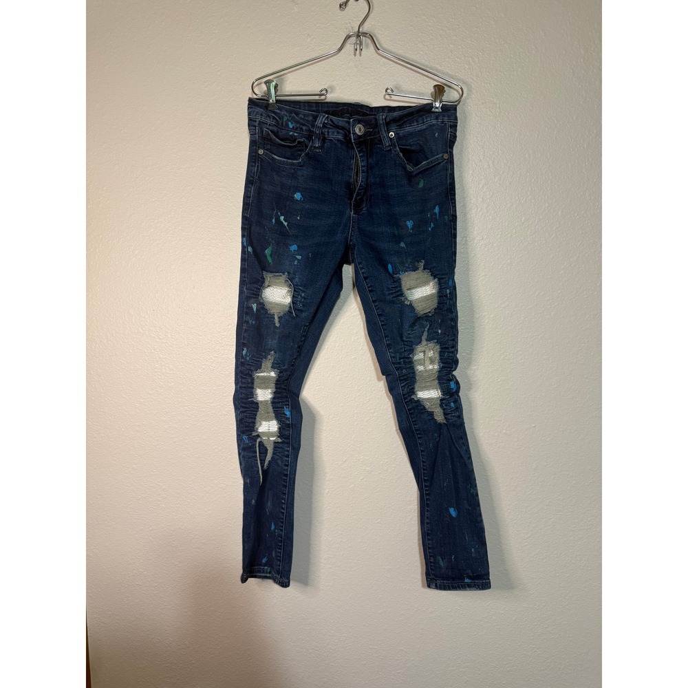 Rue21 Premium Mens Super Skinny Supreme Flex Distress Paint Splatter Jean 32x32